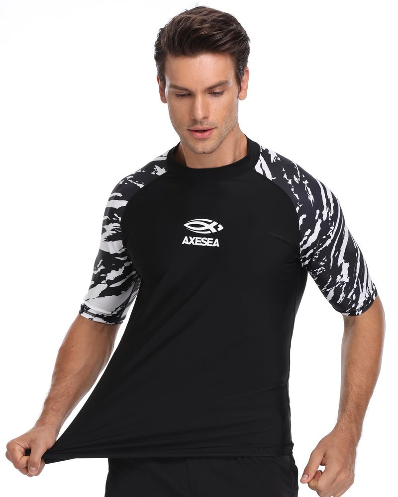 AXESEA Men's Short Sleeve Solid Sun Protection Rashguard Swim Shirt UPF 50+ (L, Black) - Image 5